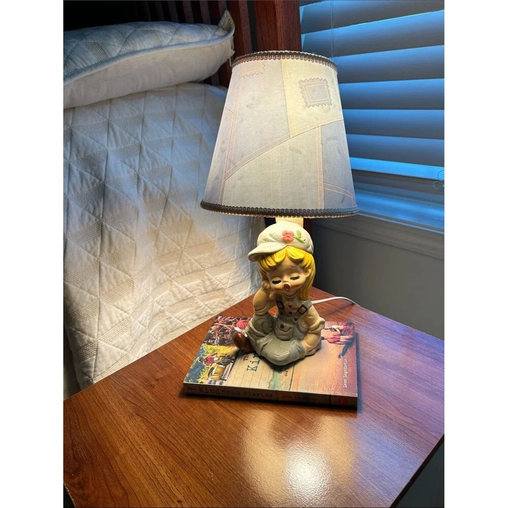 1977 Sears & Roebuck LittleGirl in Denim Lamp with Shade. H 15 in